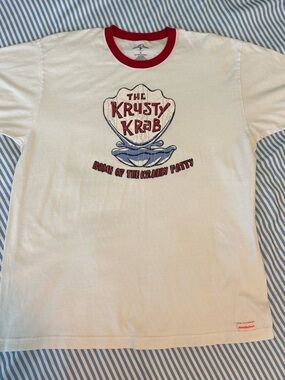 Universal Studios White Tee with Red Ringer and Blue Krusty Krab Graphic